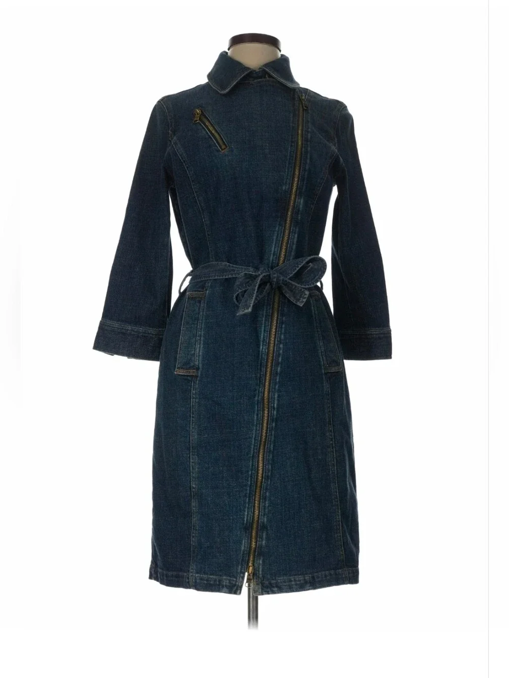 Vintage NWOT Ralph Lauren Jeans Heavy Denim Trench Coat Dress Women 10 Moto Zip - Picture 12 of 13